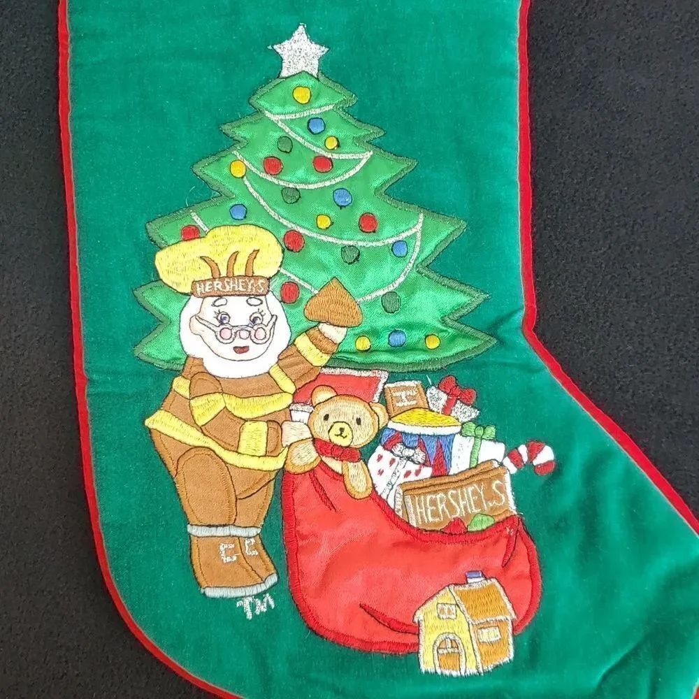 Large 21" Vintage Plush Embroidered Hershey's Christmas Stocking